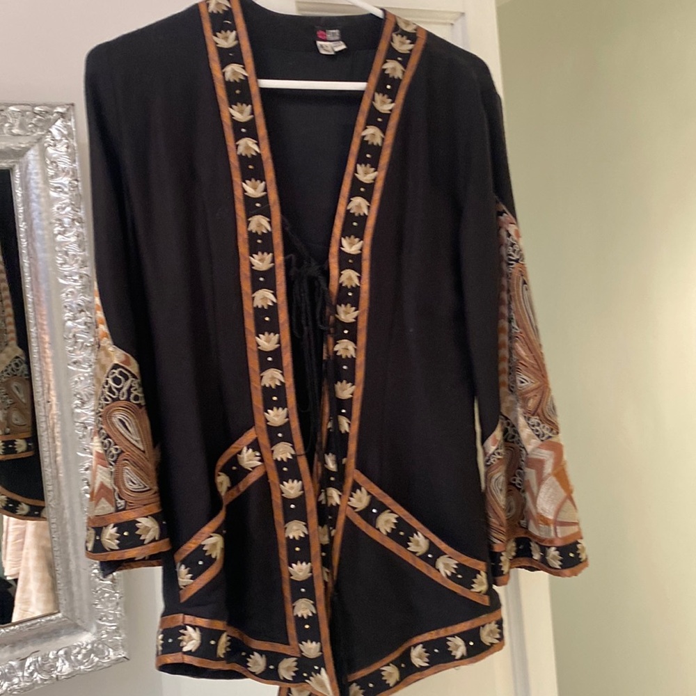 Lotta Stenson boho style jacket with rope tie detail .sleeve / collar design
